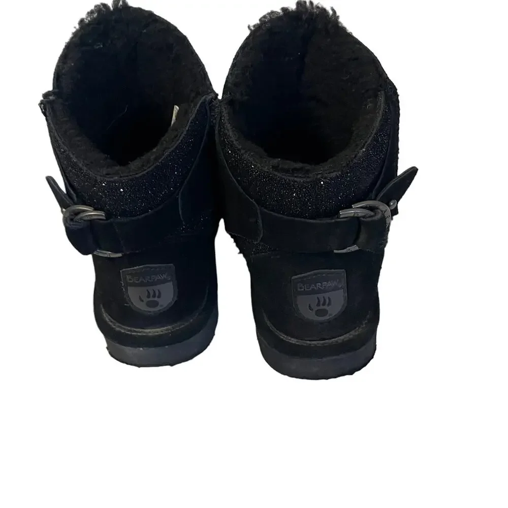 BearPaw Youth Girls Size 3.5 Womens 5 Black Cow Suede Sheep Skin Snow‎ Boots